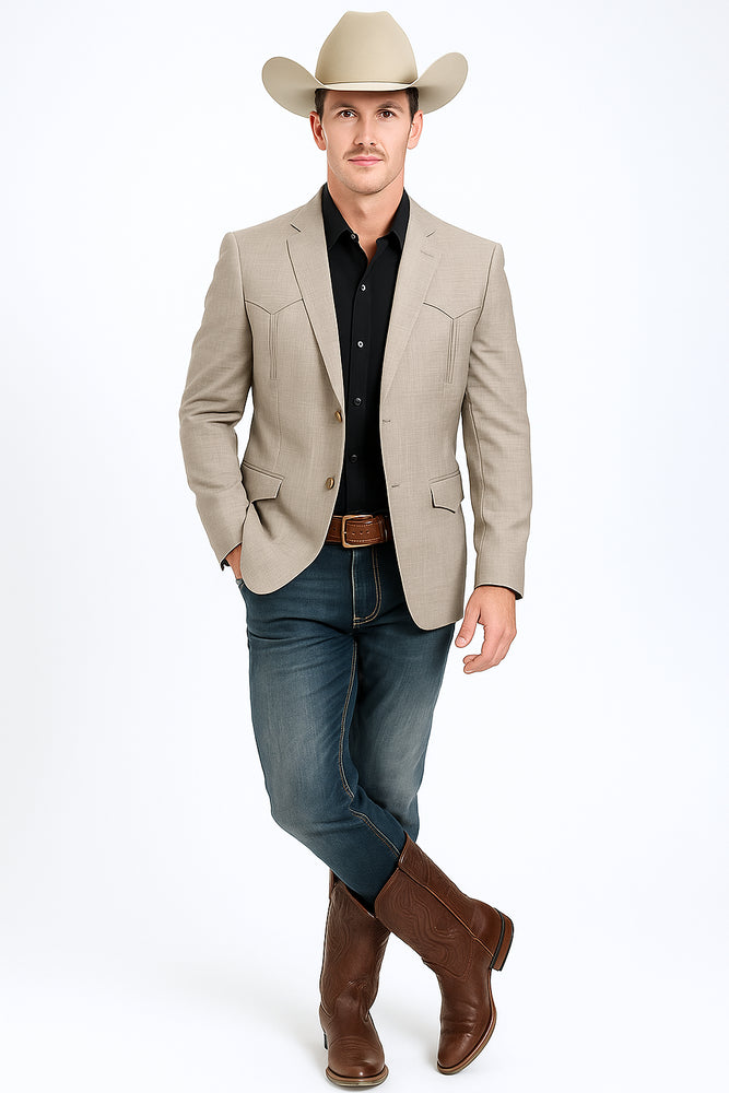Western Blazer - Saco Para Hombre - Mens Double Button Western Taupe Blazer