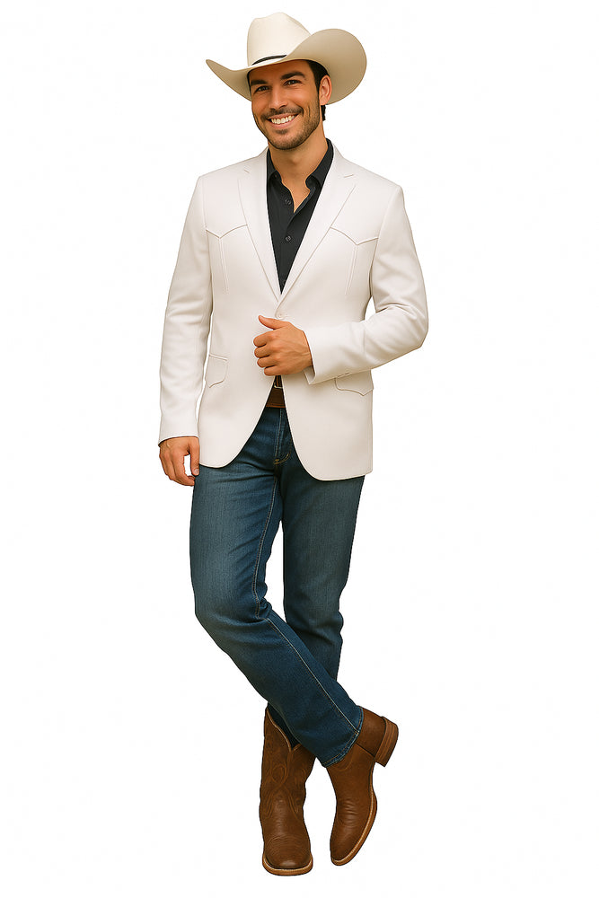 Western Blazer - Saco Para Hombre -Mens Double Button Western White Blazer