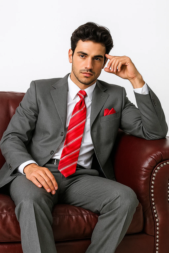 "Classic Fit Grey Poplin Suit for Men - 3 Button Style"