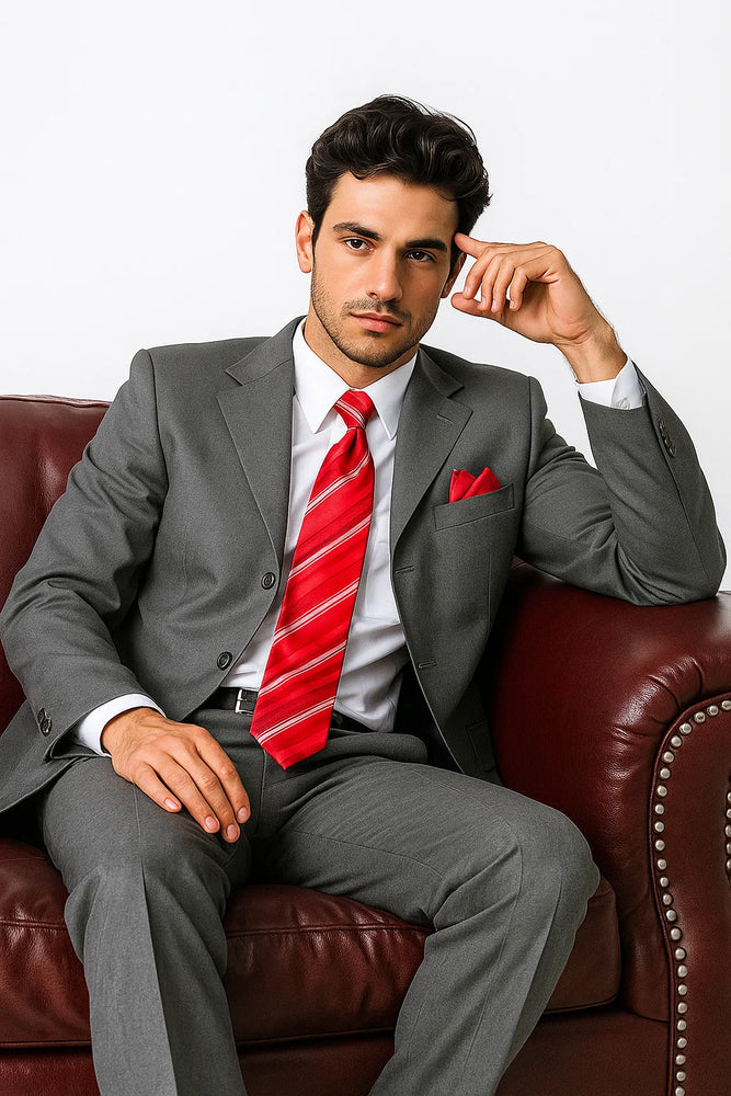 "Classic Fit Grey Poplin Suit for Men - 3 Button Style"