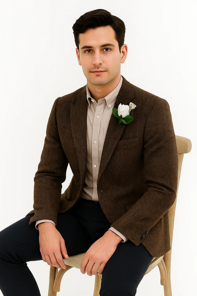 Mens Blazer Tweed Blazer Herringbone Blazer - Z-Dark Brown