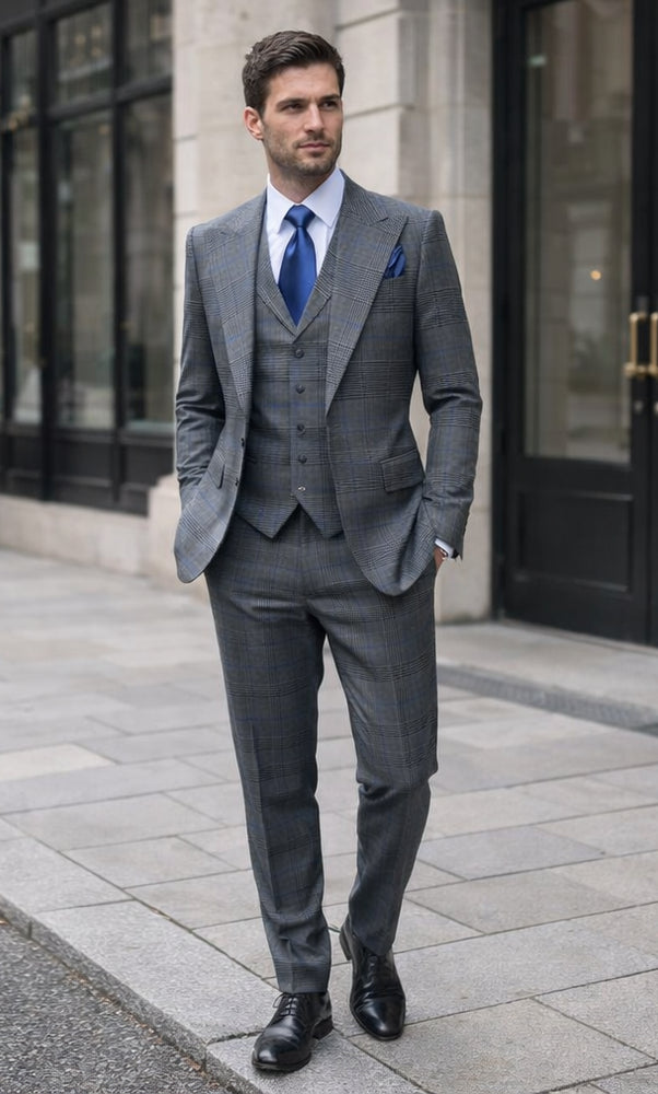 Suits With Baggy Pleated Pants - Wide Leg Pants 100% Wool - Classic Fit Gray Color by Rossiman