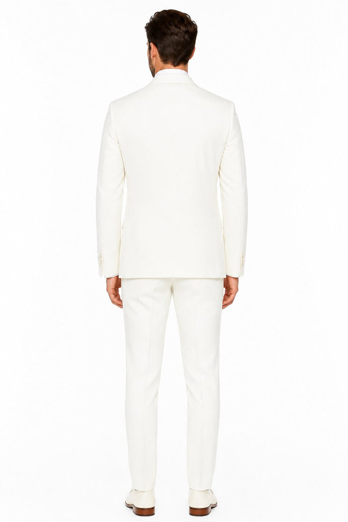 Tiglio Italian Suit - Real Wool Fabric Super 150's Novello Off-White, Modern Fit Suit in Color Off-White
