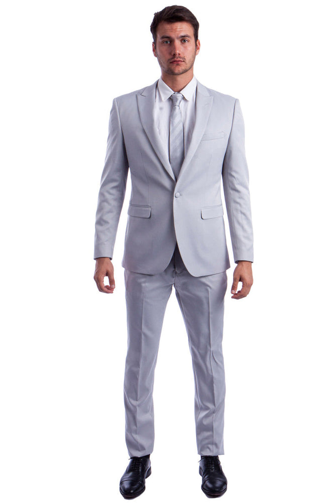 Men's Slim Grey Suit with Peak Lapel by Tazzio Suits