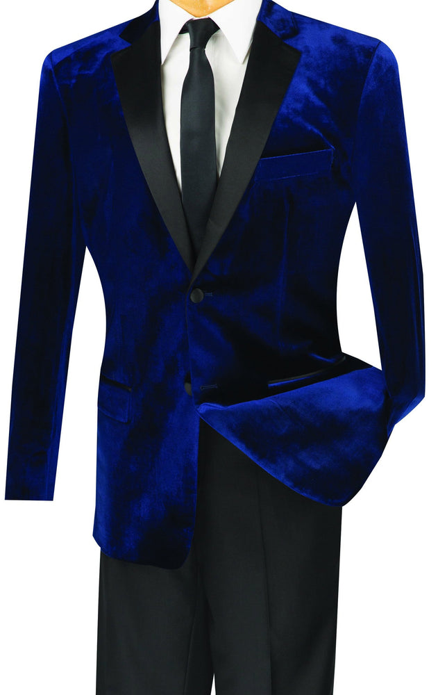 Men's Slim Fit Velvet Tuxedo 2 Piece in Navy blue tweed suit