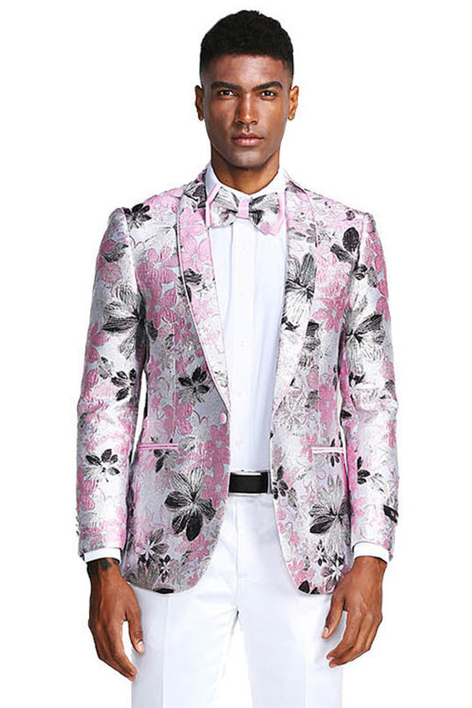 Men's Pink & Black Paisley Tuxedo Jacket