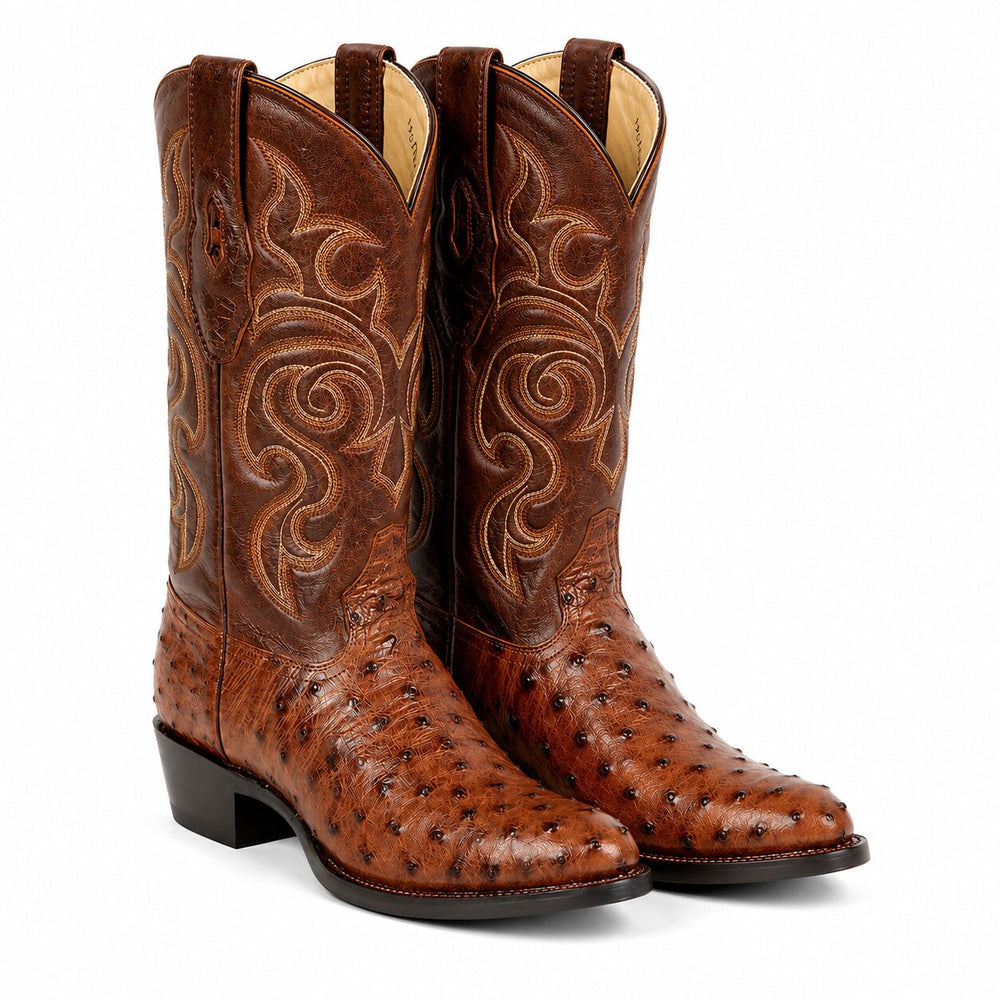 Los Altos Men's Kango Tabac Genuine Ostrich Round Toe Boots