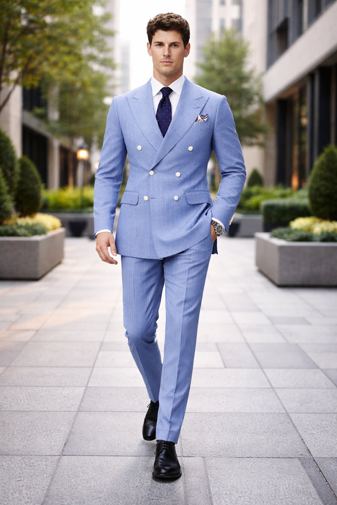 Sky Blue Stripe - Double Breasted Pinstripe Suit
