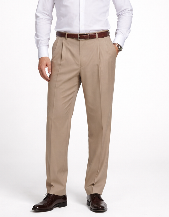 Tan ~ Beige Somerset Double-Pleated Slacks / Dress Pants Trouser unhemmed unfinished bottom