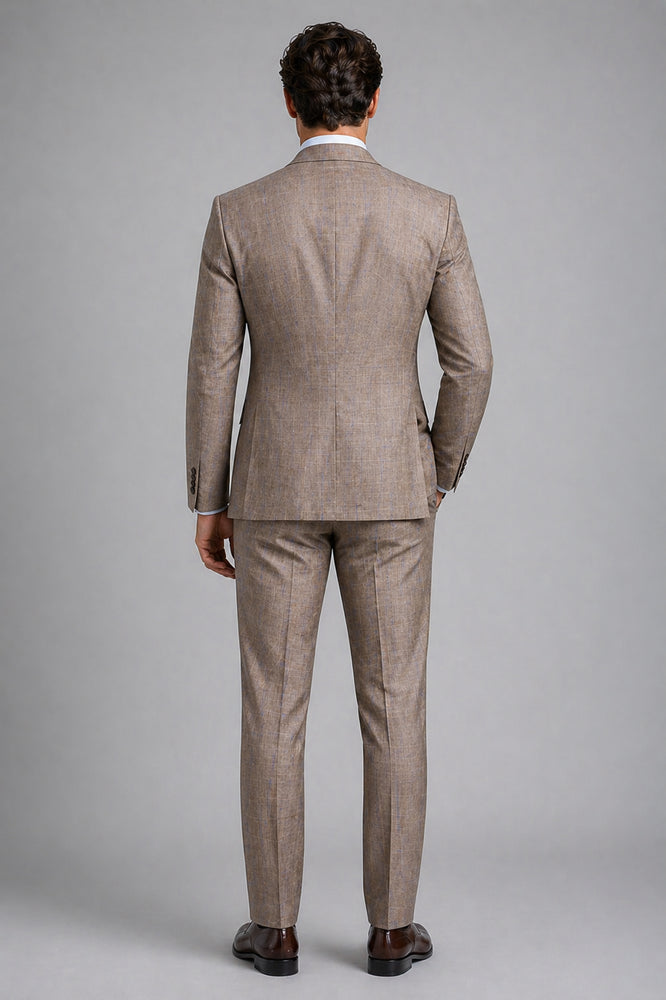 Tan Modern Fit Glen Plaid 2 Button Peak Lapel 3 Piece Suit