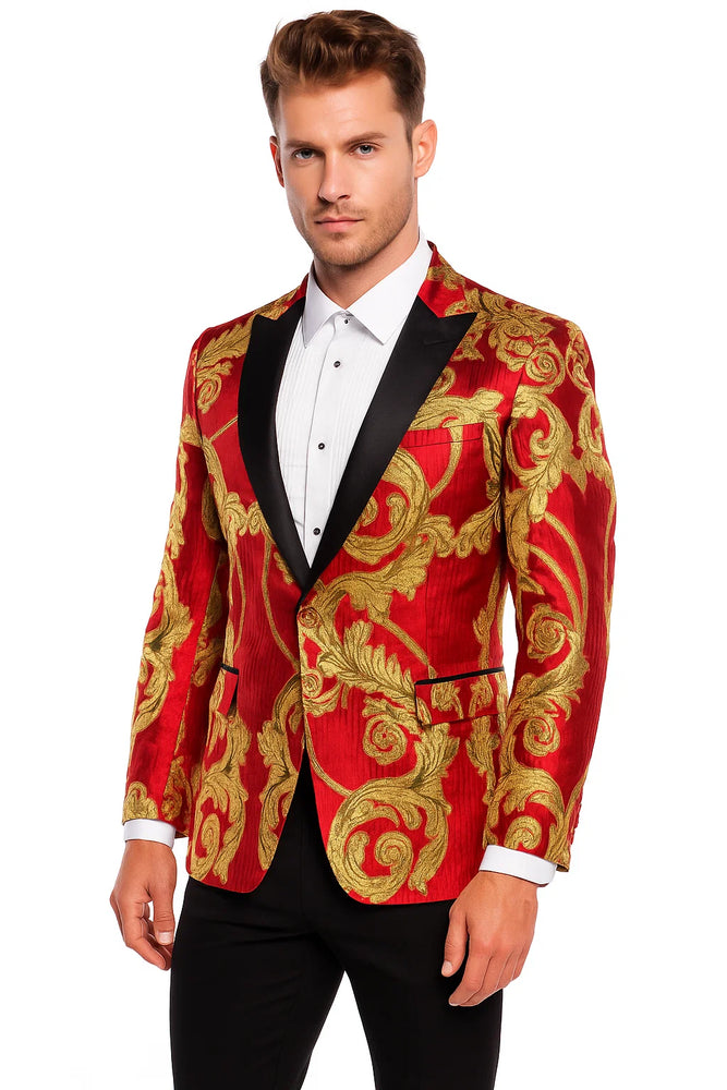 Red and Gold Tuxedo Dinner Jacket - Prom 2025 Blazer