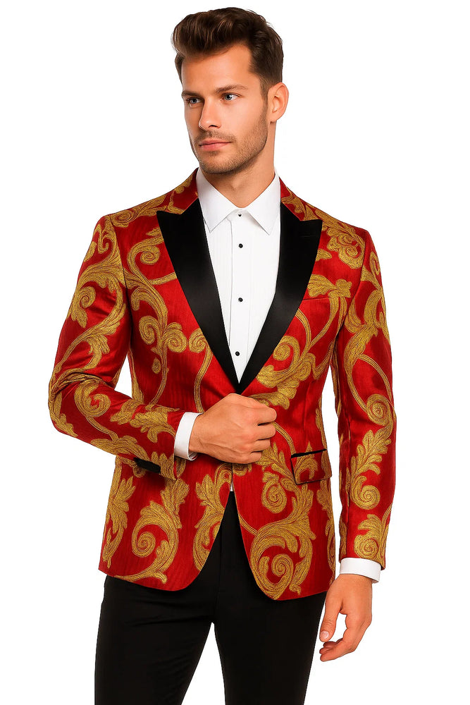 Red and Gold Tuxedo Dinner Jacket - Prom 2025 Blazer