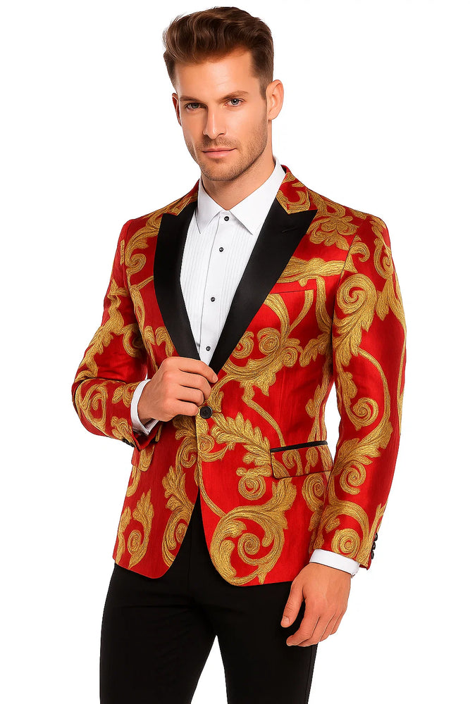 Red and Gold Tuxedo Dinner Jacket - Prom 2025 Blazer