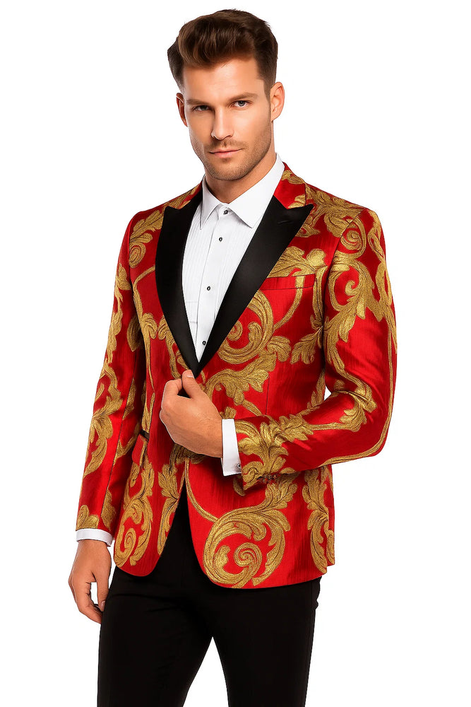 Red and Gold Tuxedo Dinner Jacket - Prom 2025 Blazer