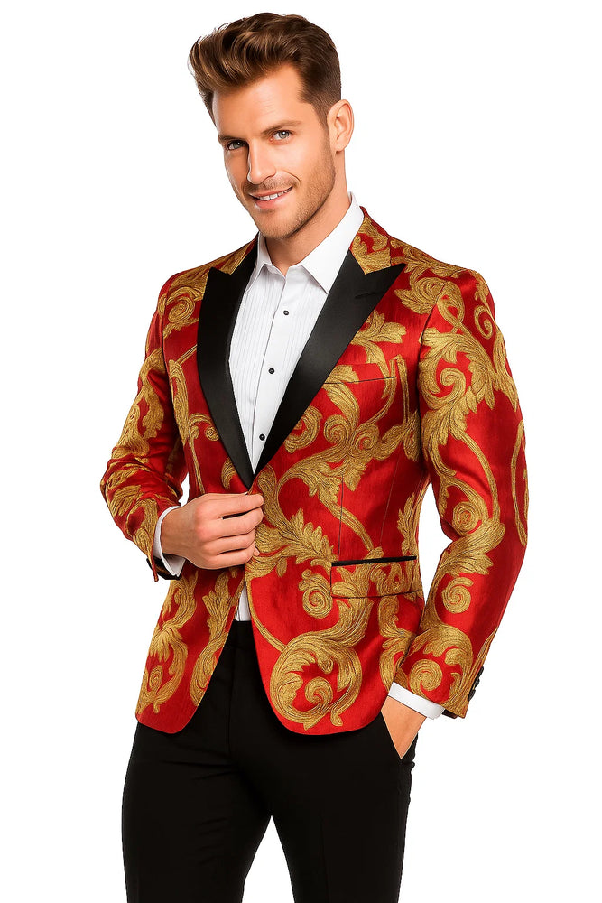 Red and Gold Tuxedo Dinner Jacket - Prom 2025 Blazer