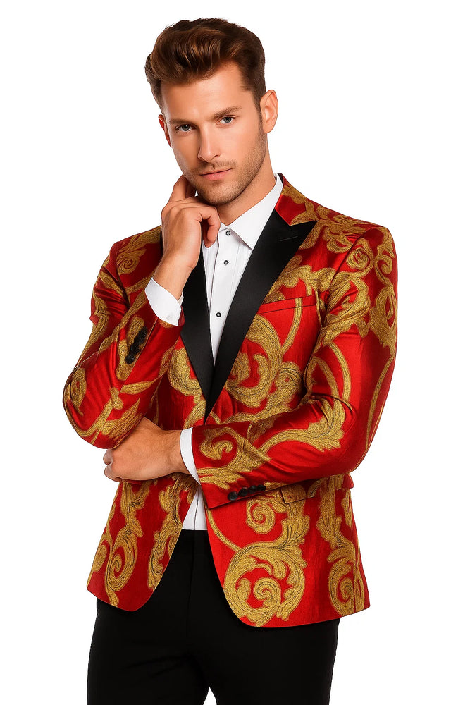 Red and Gold Tuxedo Dinner Jacket - Prom 2025 Blazer