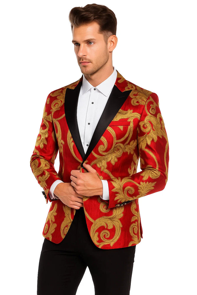 Red and Gold Tuxedo Dinner Jacket - Prom 2025 Blazer