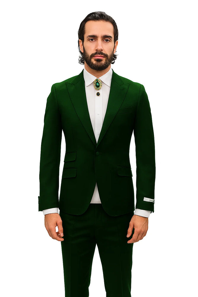 Mens Shiny Blazer - Hunter Green Sateen Vested Suit