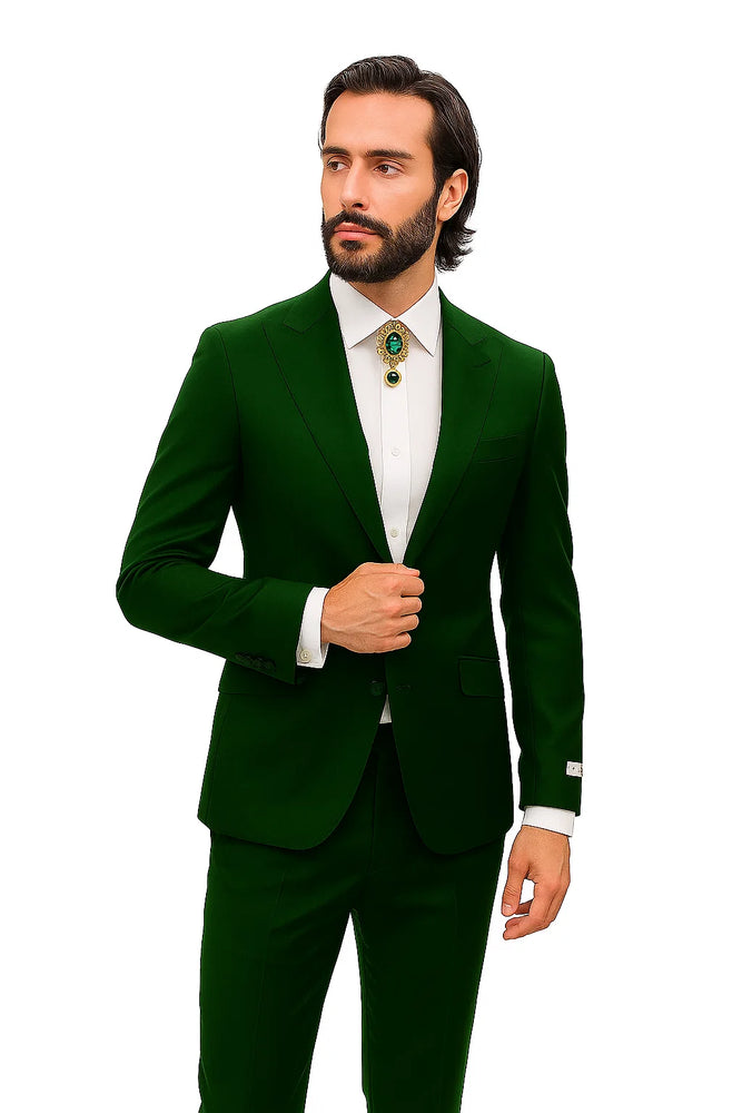 Mens Shiny Blazer - Hunter Green Sateen Vested Suit