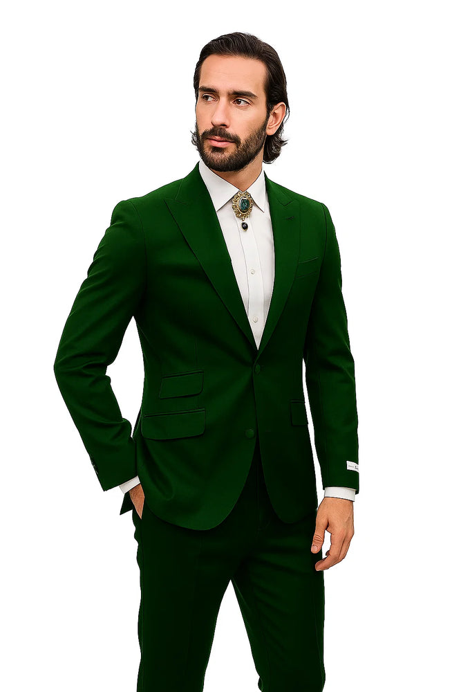 Mens Shiny Blazer - Hunter Green Sateen Vested Suit