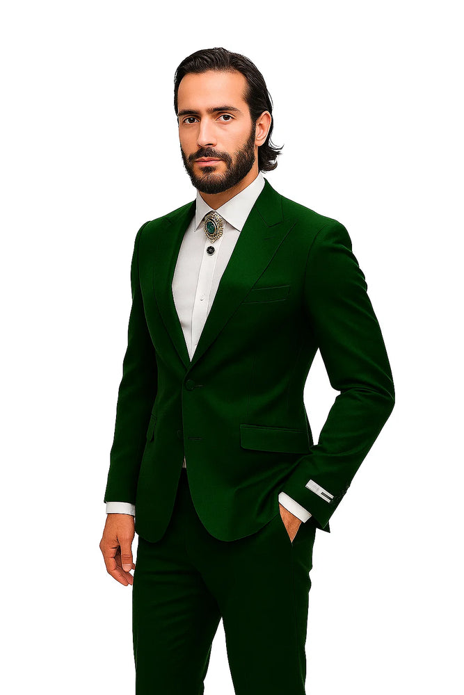 Mens Shiny Blazer - Hunter Green Sateen Vested Suit