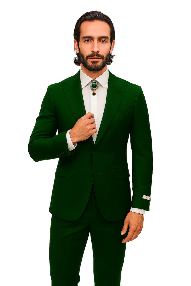 Mens Shiny Blazer - Hunter Green Sateen Vested Suit