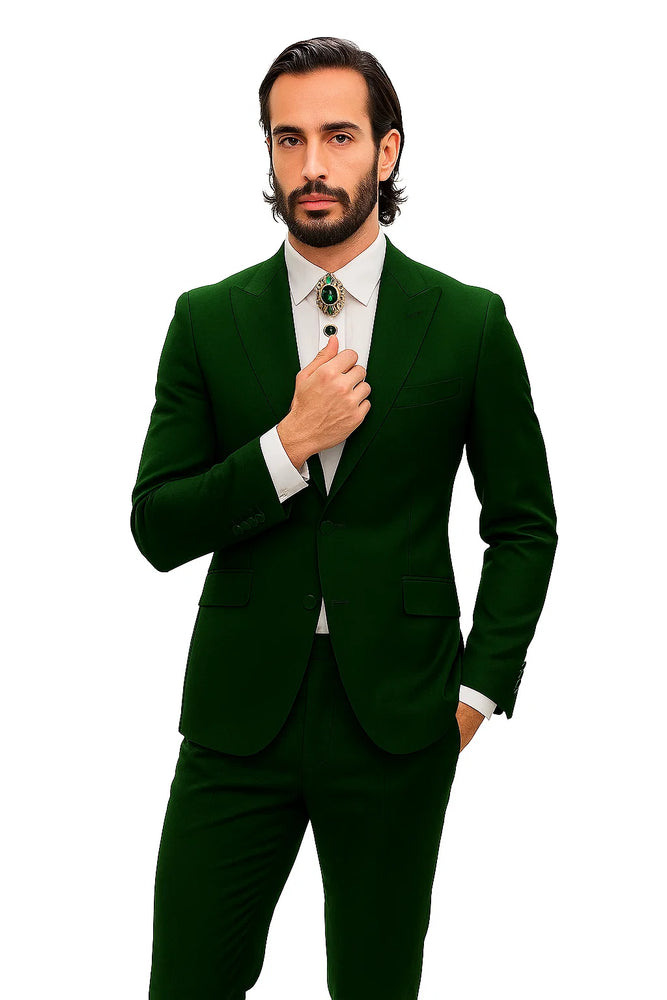 Mens Shiny Blazer - Hunter Green Sateen Vested Suit
