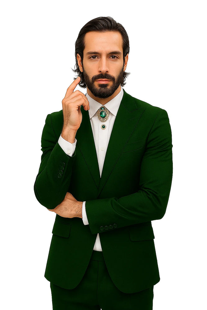 Mens Shiny Blazer - Hunter Green Sateen Vested Suit
