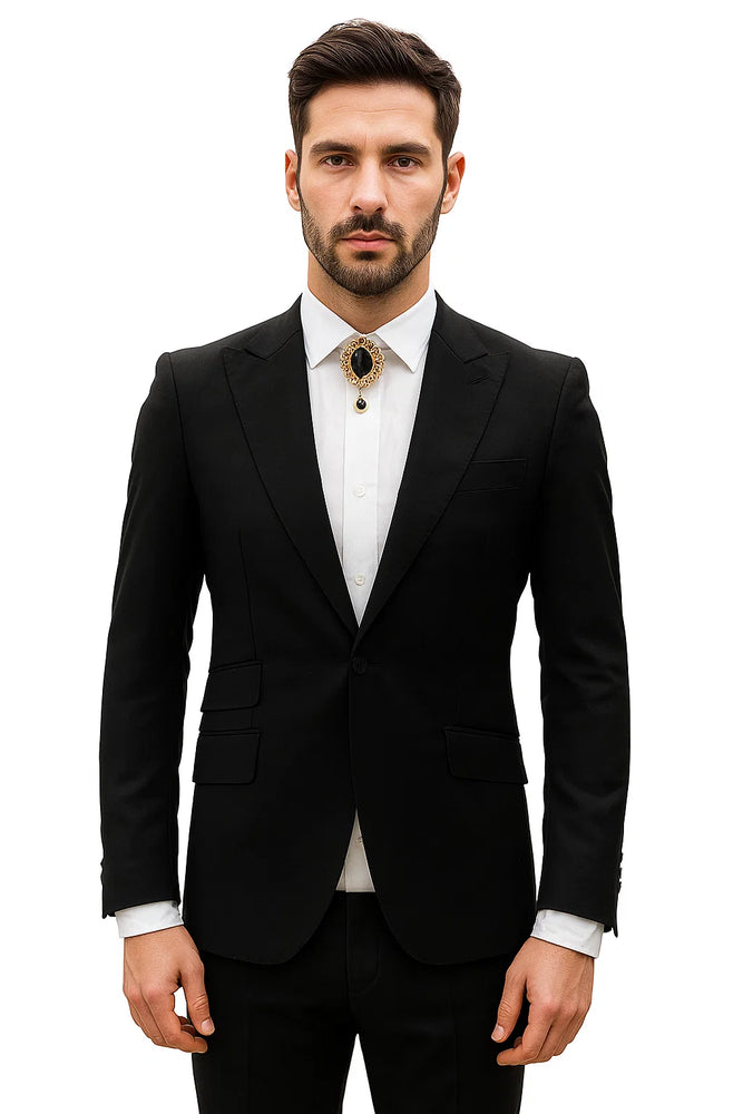 Mens Shiny Blazer - Black Sateen Vested Suit