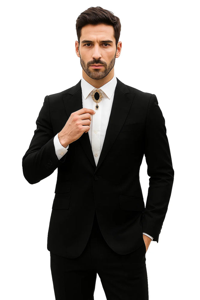 Mens Shiny Blazer - Black Sateen Vested Suit