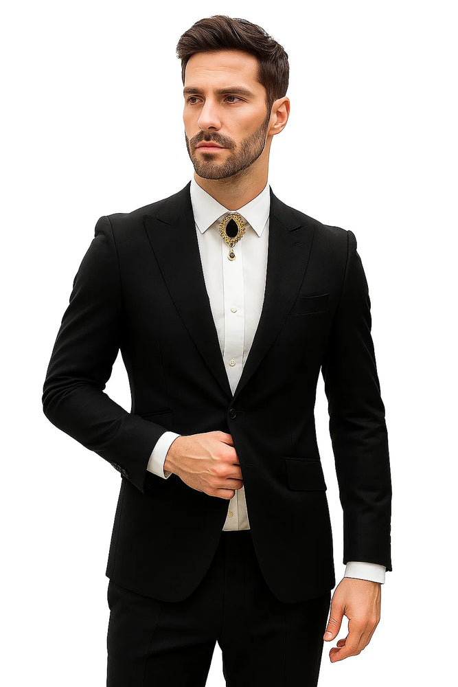 Mens Shiny Blazer - Black Sateen Vested Suit