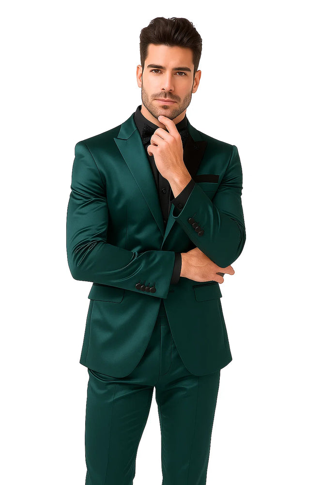 Mens Shiny Blazer - Teal Blue Sateen Vested Suit
