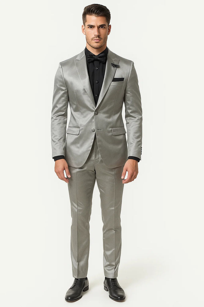 Mens Shiny Blazer - Off-White Sateen Vested Suit