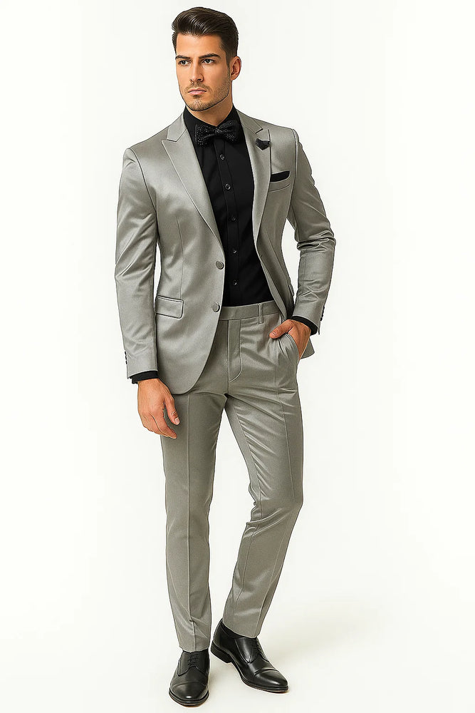 Mens Shiny Blazer - Off-White Sateen Vested Suit