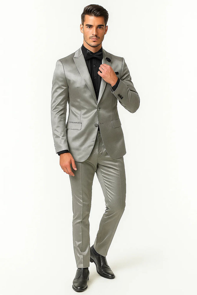Mens Shiny Blazer - Off-White Sateen Vested Suit