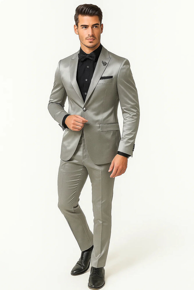 Mens Shiny Blazer - Off-White Sateen Vested Suit