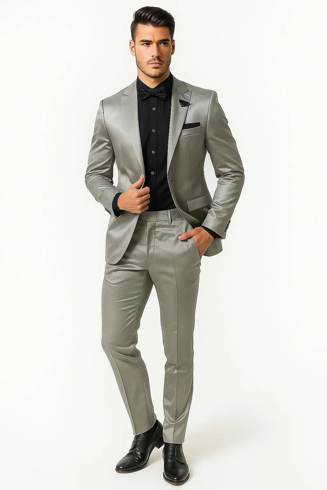 Mens Shiny Blazer - Off-White Sateen Vested Suit