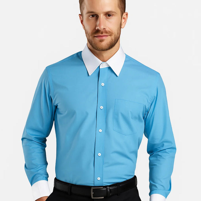 Classic Stylish Fashionable -White Collar Two Toned Contrast white collars Multi-color Men's Dress Shirt