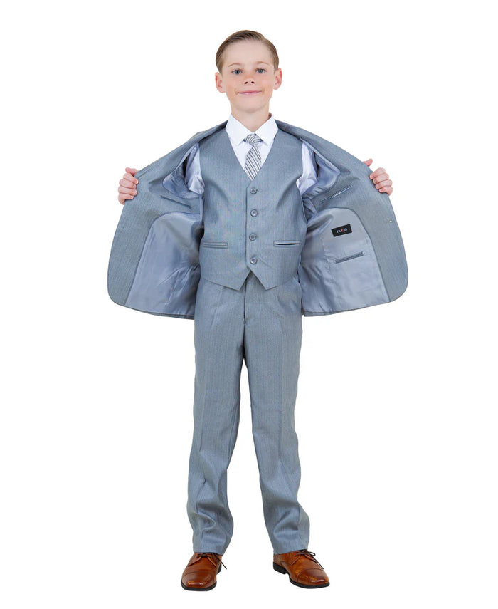 Boys Metallic Blue Suit in Modern Fit by Tazzio