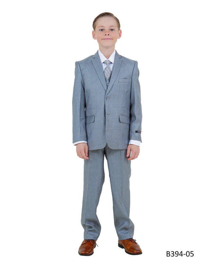 Boys Metallic Blue Suit in Modern Fit by Tazzio