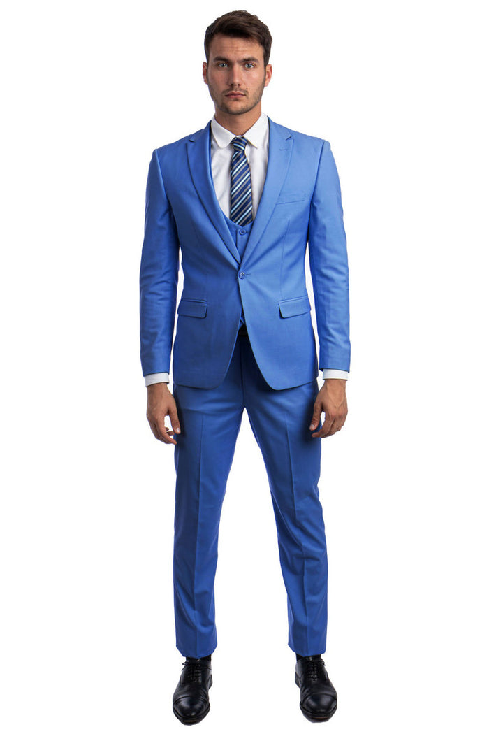 Men's French Blue Peak Lapel Suit by Tazzio Suits