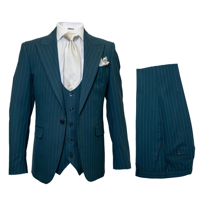 Teal Sovereign Pinstripe 3-Piece Executive Suit by Rossiman