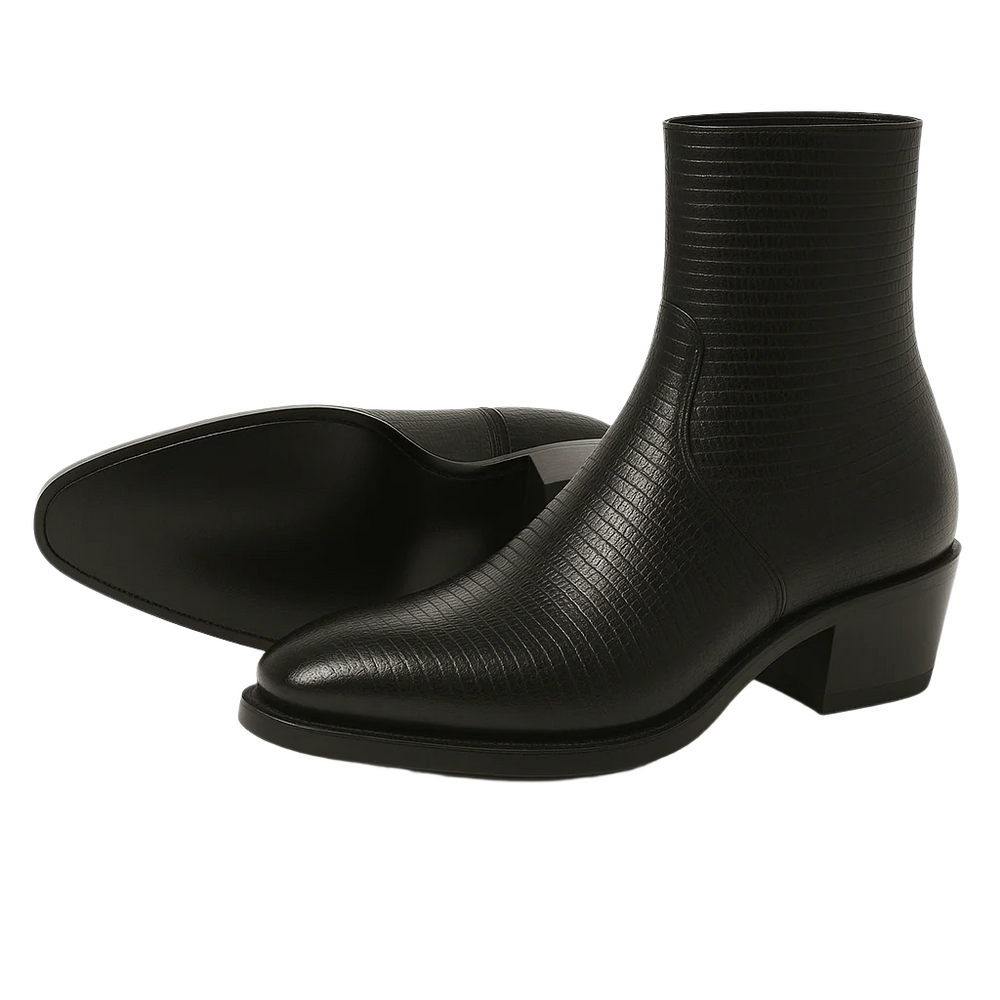 Mens Dress Ankle Boots Los Altos Boots Short Cowboy Boot - Western Ankle Boots Exotic Skin + Black + Skin Type