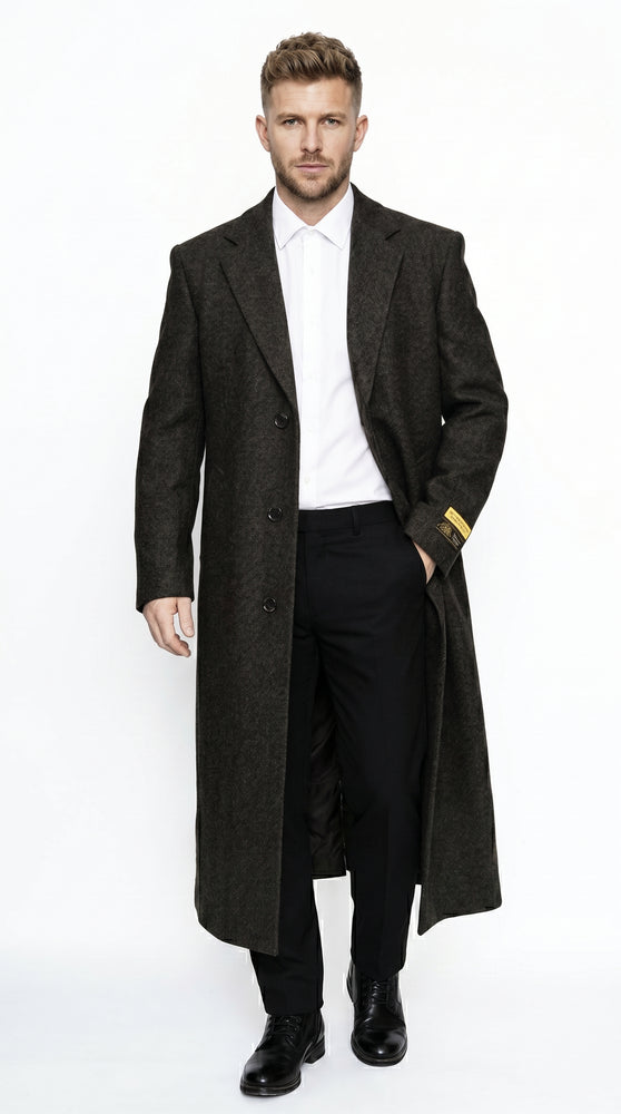 Men's Big and Tall Brown Long Overcoat Winter Dress Topcoat Wool Blend Formal Coat 4XL 5XL 6XL Heavyweight Cold Weather Outerwear