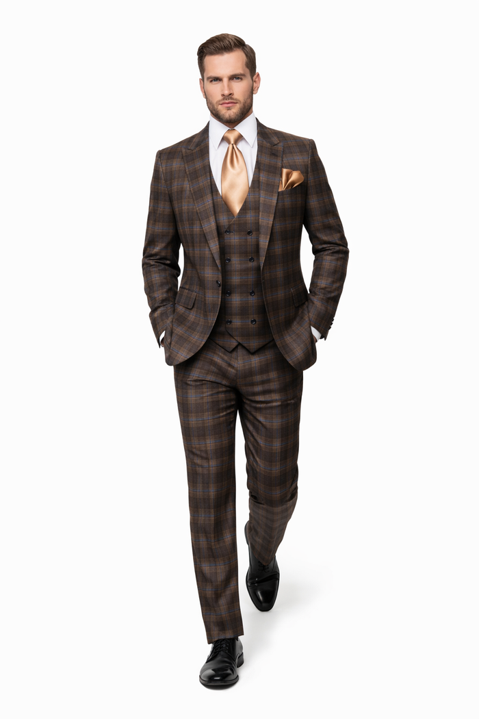 Brown & Blue Highland Plaid 3-Piece Tailored Heritage Suit
