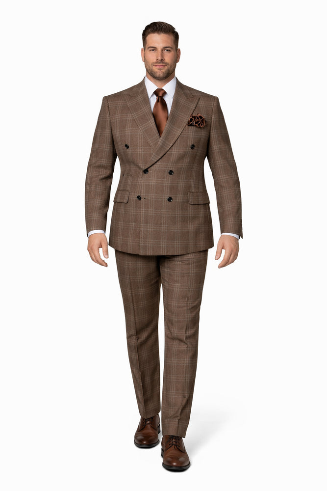 Brown Windsor Plaid Double-Breasted 3-Piece Executive Suit by Rossiman