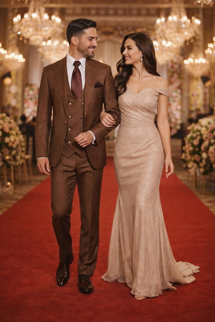 Chocolate Brown Executive Double-Breasted 3-Piece Suit by Rossiman