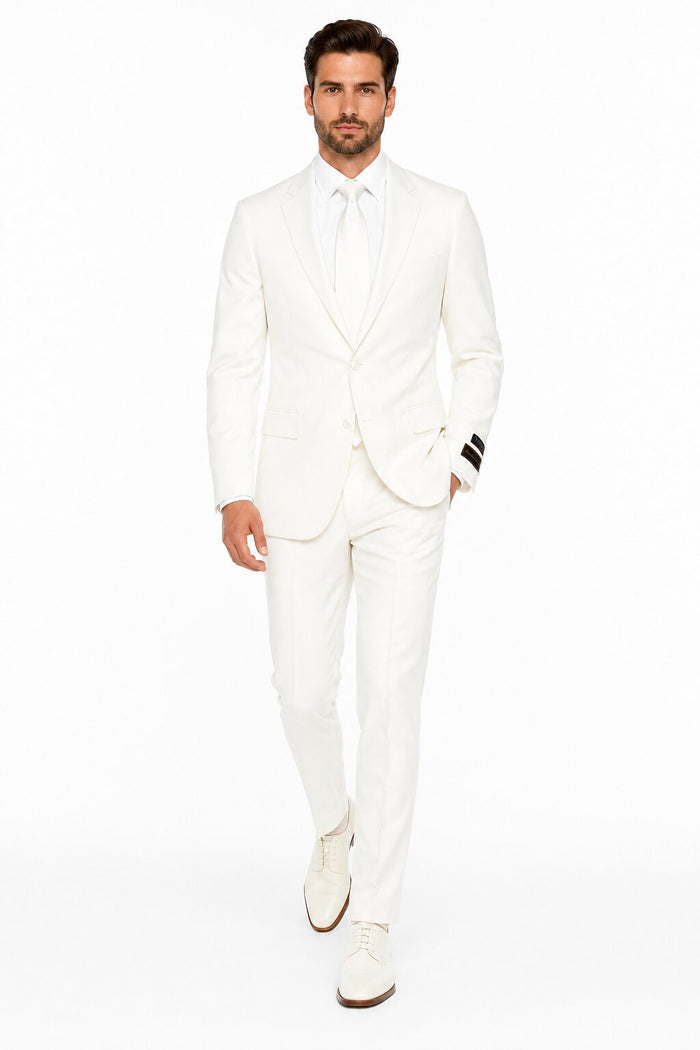 Tiglio Italian Suit - Real Wool Fabric Super 150's Novello Off-White, Modern Fit Suit in Color Off-White