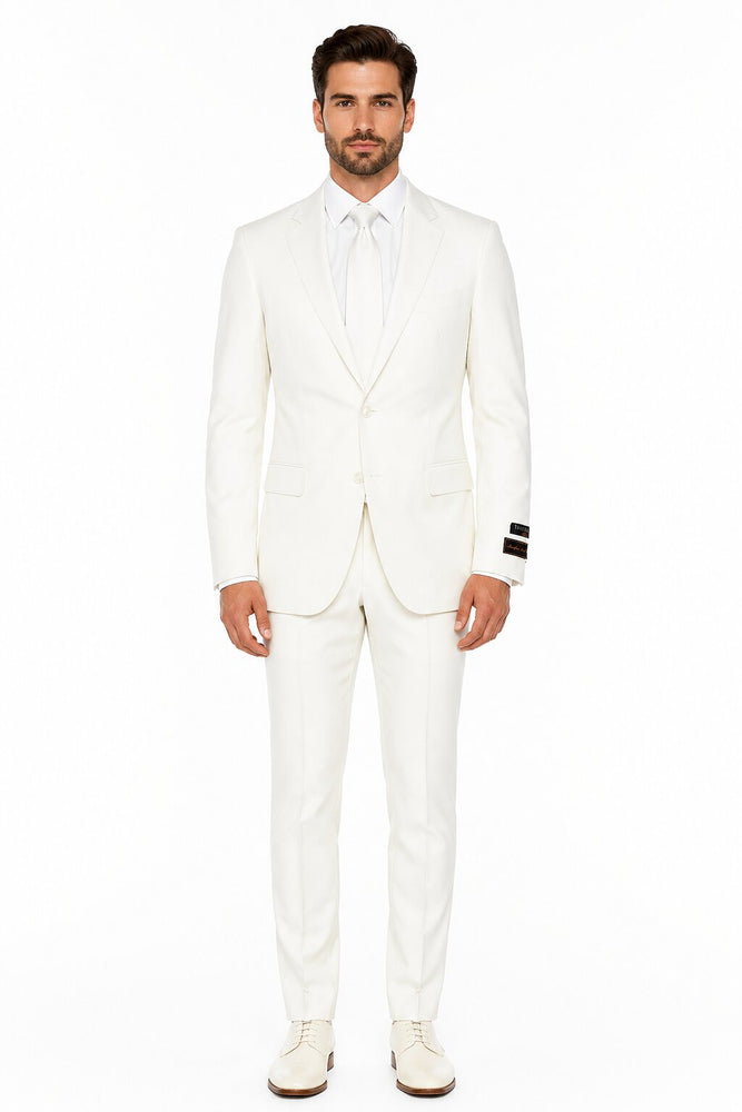 Tiglio Italian Suit - Real Wool Fabric Super 150's Novello Off-White, Modern Fit Suit in Color Off-White
