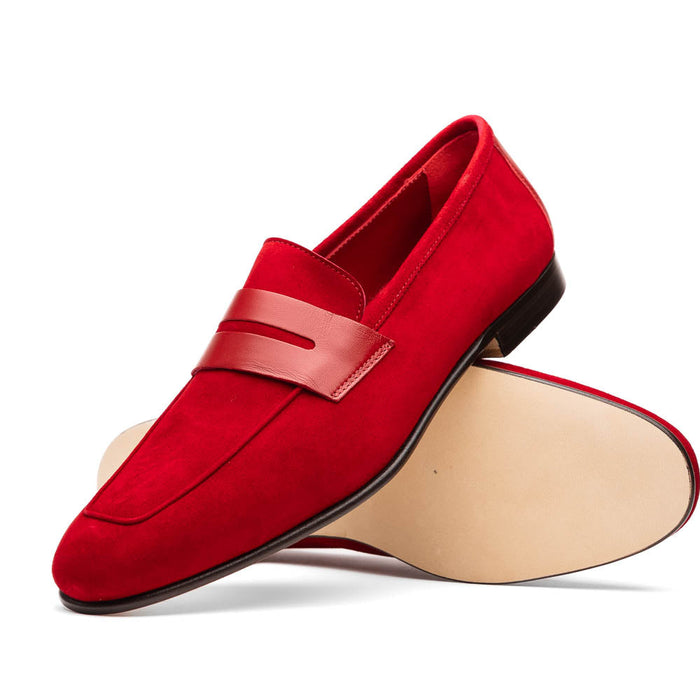 Zelli Tippa Suede and Calfskin Slip-On Penny Loafers in Red